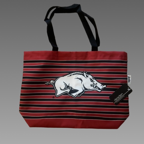 NWT Arkansas Razorbacks Red & White Striped Tote - Picture 1 of 2